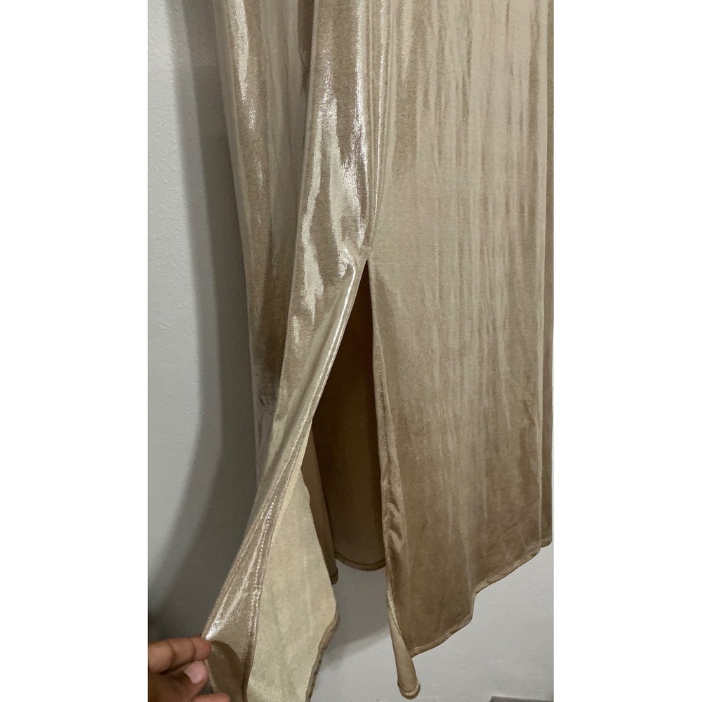 Fashion Nova Katia Metallic Champagne Halter Cutout Maxi Dress Size L Glam Party - Picture 2 of 10